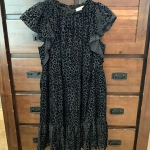 NWT Loft Black Velvet Cheetah print ruffle dress